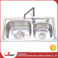High-class stainless steel square above counter hand wash kitchen double sink